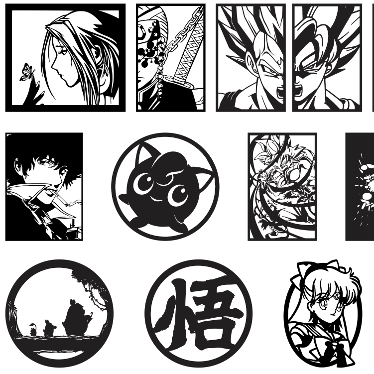 110 Vectores Anime para Corte Láser, CNC e Impresión 3D